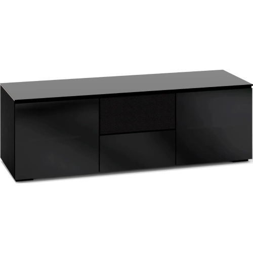 Oslo 236 65" TV Stand Cabinet for Center Speaker in Black Oak with Smoked Black Glass Doors & Top